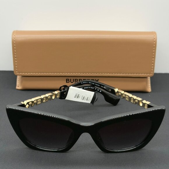 Burberry Sunglasses B 4372U 3001/8G Polished Black Grey Gradient Lens Gold Logo - Picture 1 of 11